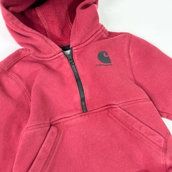 Carhartt Sweatshirt Kids Toddlers 2T Red Half-Zip Hoodie Long Sleeve Pullover - Picture 2 of 8